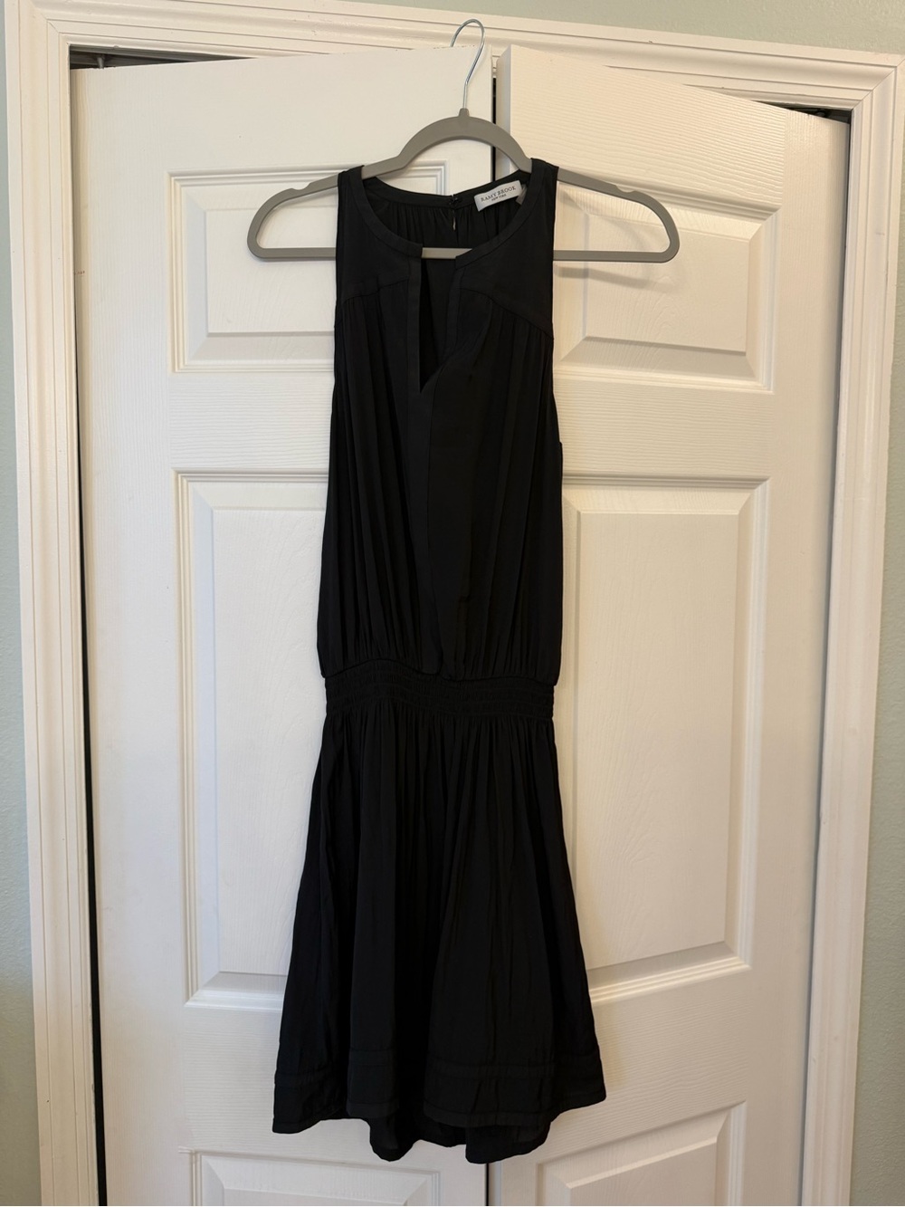 Ramy Brook Black Sleeveless V-Neck Smocked Drop Waist Mini Dress S